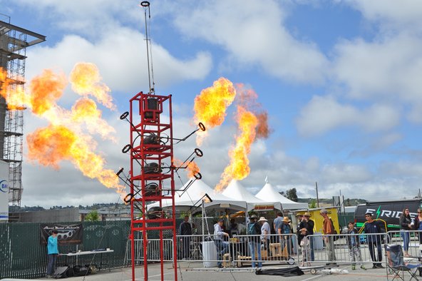 Fiery metal structure at Maker Faire