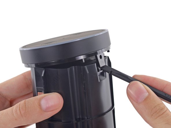 Image 1/3: Speakers are all well and good, but Alexa's true mouthpiece is the swivel-top volume control and light ring. Alexa acknowledges a voice command by changing the LEDs pointing toward you from blue to...lighter blue.