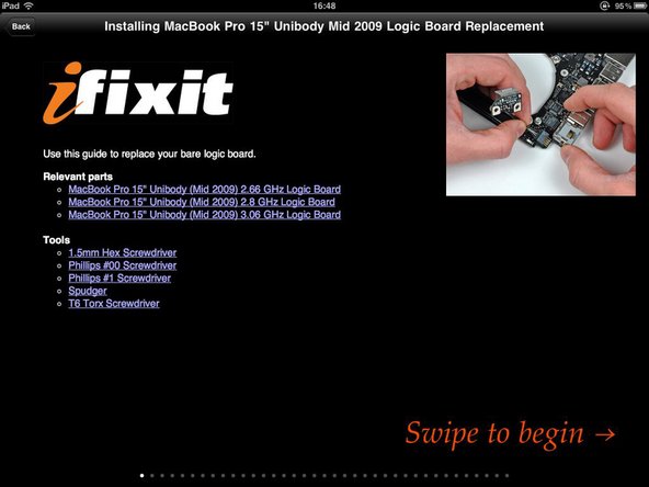 Parts and tools page of a repair guide on the iFixit app