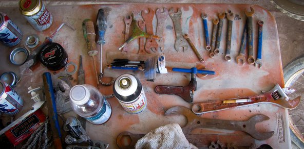 Tools at Pandora's bike repair shop at Burning Man