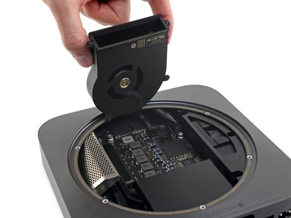 Lift the fan from the flat edge where it meets the exhaust vent, being careful not to strain the fan cable underneath.