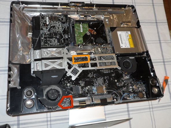 Image 1/3: Disconnect these three connectors for the HD temp sensor, optical drive temp sensor, and hard drive fan.