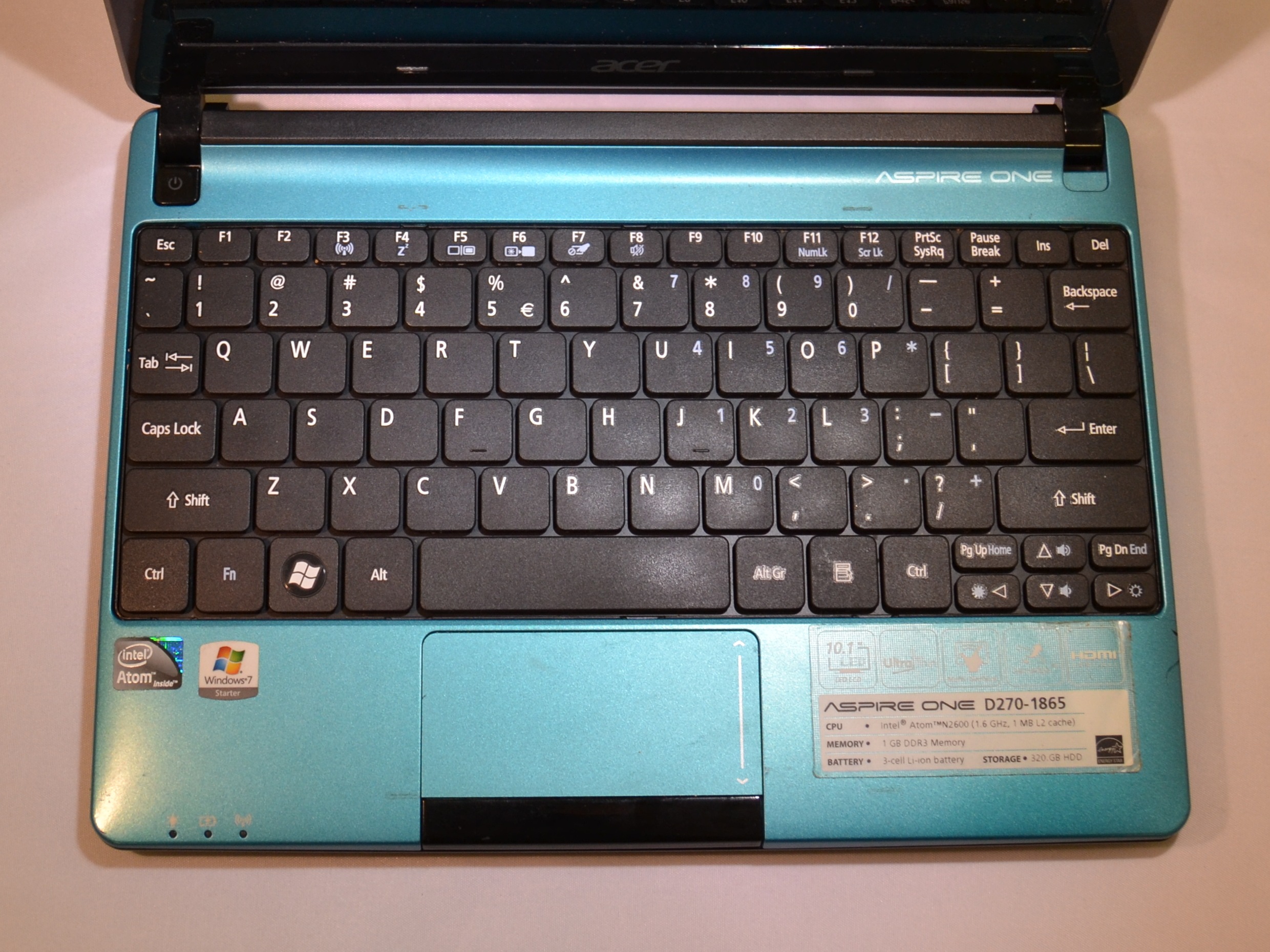 Acer Aspire One d270-1865 - iFixit Keyboard .