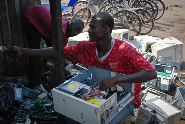 Worker at an electronics scrapyard in Agbogbloshie