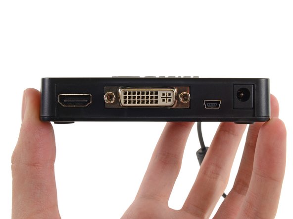 Image 2/2: From left to right: HDMI, DVI, Mini USB, and DC-in.