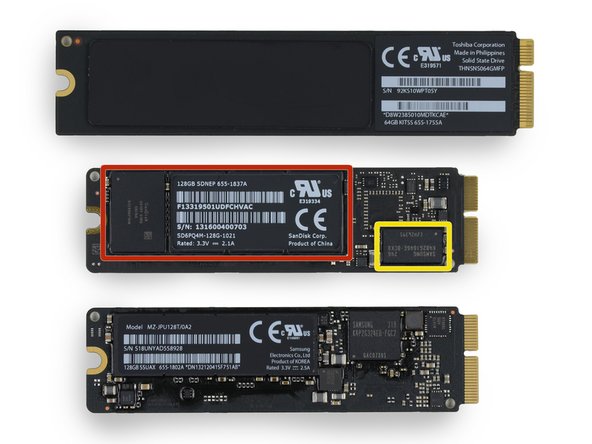 Image 3/3: SanDisk 05131 016G 16 GB NAND flash  (four on each side, total of 8 x 16 GB = 128 GB)