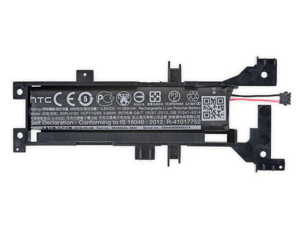 Image 3/3: Up next is the 3.85 V, 3.69 Whr, and 960 mAh Li-poly battery. After giving it a good looksee, we spot the model number B0PLH100, and a large QR code.