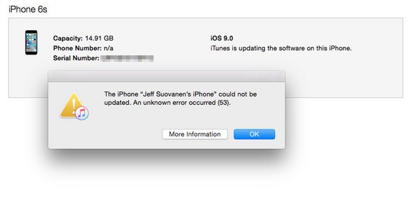 Ошибка 53 при восстановлении iphone