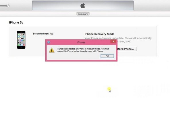 Image 3/3: iTunes has detected an iPhone in recovery mode.