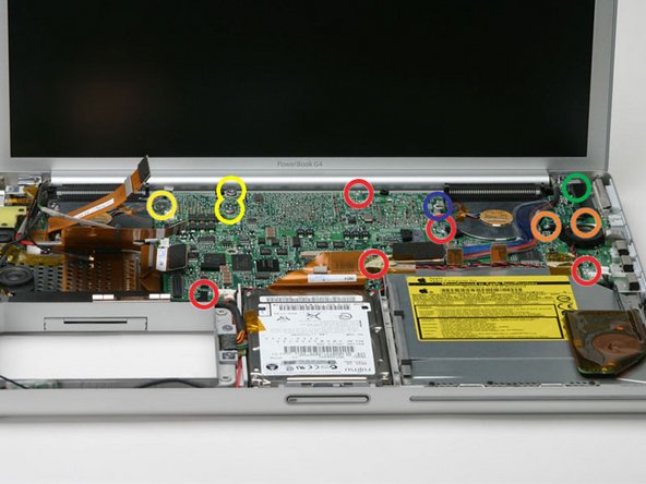 Image 1/1: Remove the following 12 Phillips screws from the logic board: