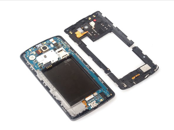 Remove these 12 screws and remove the back frame. Unlike iPhones, these screws are all the same length. The top part of the frame comes with the power button flex while the bottom part of the frame comes with loudspeaker.