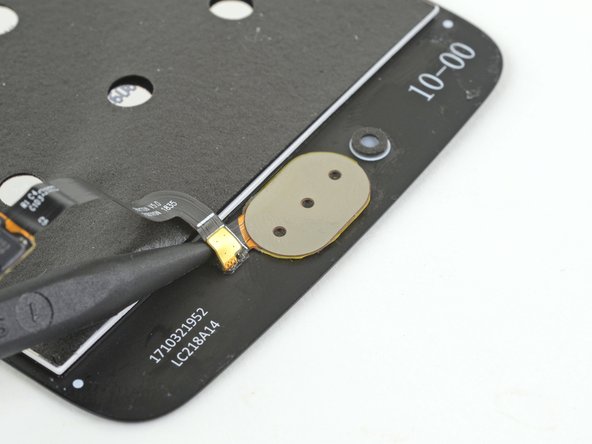 Slide the point of a spudger under the fingerprint sensor cable and gently pry to loosen the cable from the screen.