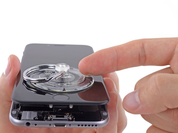 Image 1/2: Remove the suction cup from the display assembly.