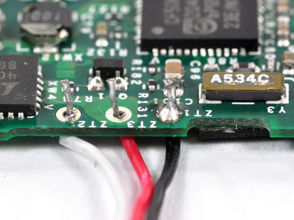 Excess heat transferred to the logic board while soldering may result in electronic component damage. As a rule of thumb, hold the tip of the soldering iron against the joint just long enough to melt the solder, then quickly remove it.