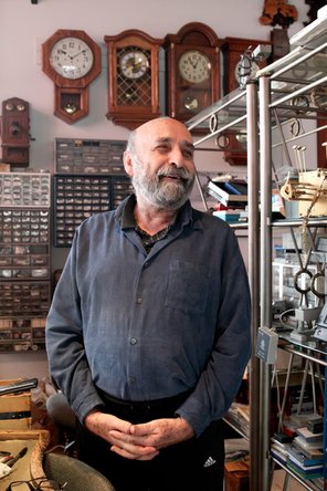 Watchmaker in his workshop in San Luis Obispo