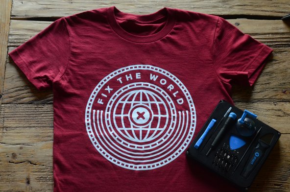 iFixit fix the world t-shirt and essential electronics tookit