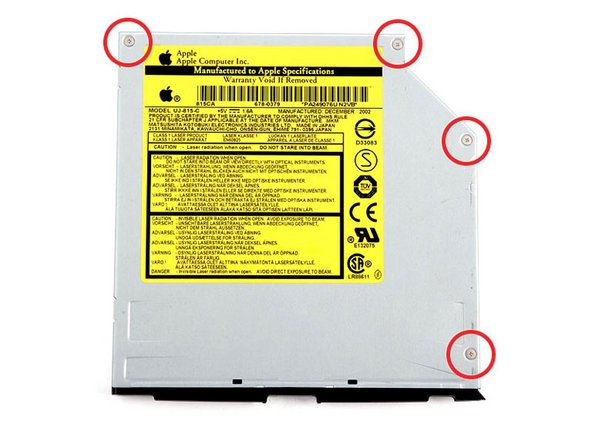 Image 1/1: Remove the 4 Phillips #00 screws from the top of the optical drive.