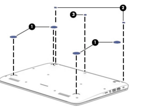 Flip your laptop over. There are four pads that you need to remove to access the screws. Remove the center pad first as shown in the picture.