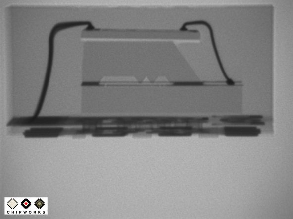 Image 2/2: The second picture is an X-Ray of a stacked die configuration of a Bosch BMA 220. The wire bonds connect the dies both together and to the ball grid array.