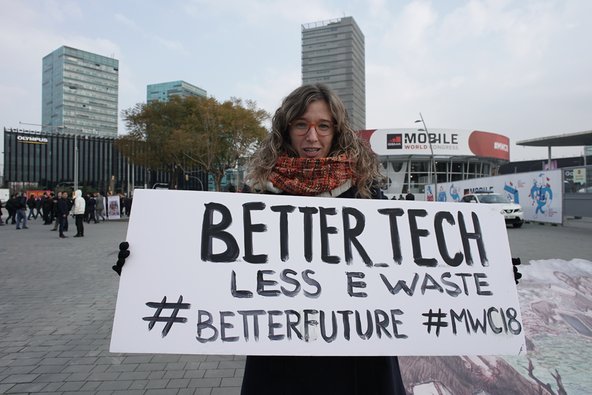 E-waste activists campaigning at Mobile World Congress