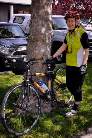 Woman riding a bamboo bike