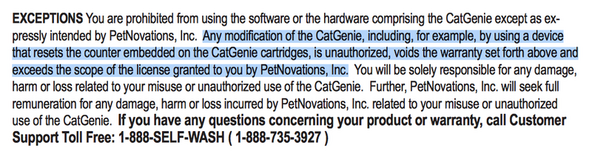 Copyright law in the CatGenie user manual