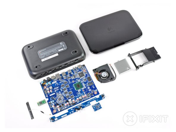 Final layout of all the Logitech Revue teardown parts