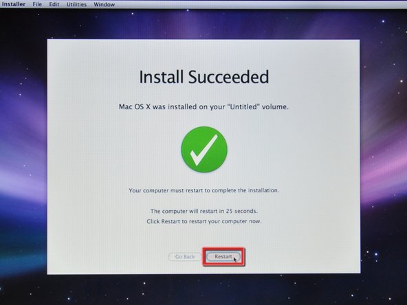 Image 1/1: At this point you are finished with the Mac OS X install.