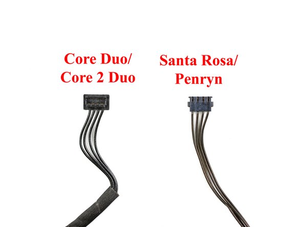 Image 2/2: Before ordering a new inverter cable, be sure you are buying one with the correct connector for your machine. The Santa Rosa/Penryn inverter cable has a much slimmer three-wall connector on the side that connects to the logic board.