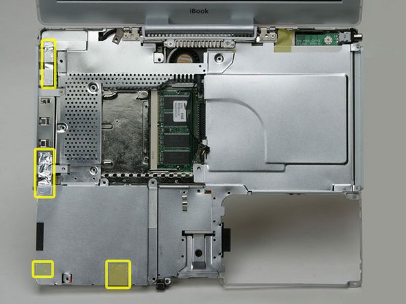Image 1/1: Peel back one strip of foil tape in the upper left corner and another near where the trackpad connects to the logic board.