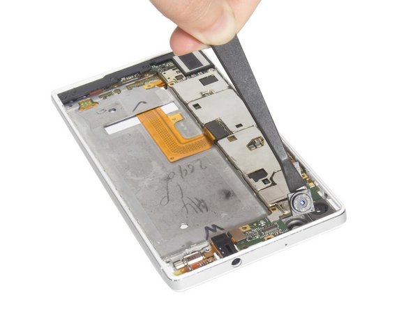 Release connector and remove front facing camera.