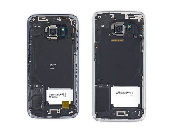 Image 1/2: Inside, the two devices feature the same camera, flash, general construction, and even antenna positions (although those squiggles are slightly different).